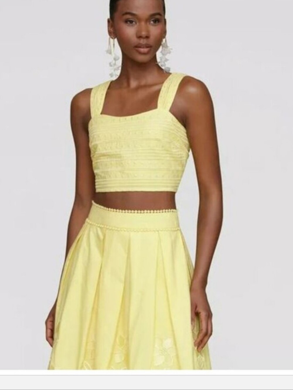 Avec les filles yellow floral embroidered crop top and midi skirt size XS new - Picture 7 of 15